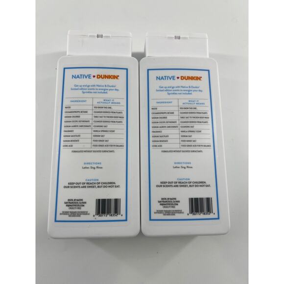 Native DUNKIN VANILLA SPRINKLE Body Wash 18oz LIMITED EDITION Lot Of 2 New - Picture 2 of 2